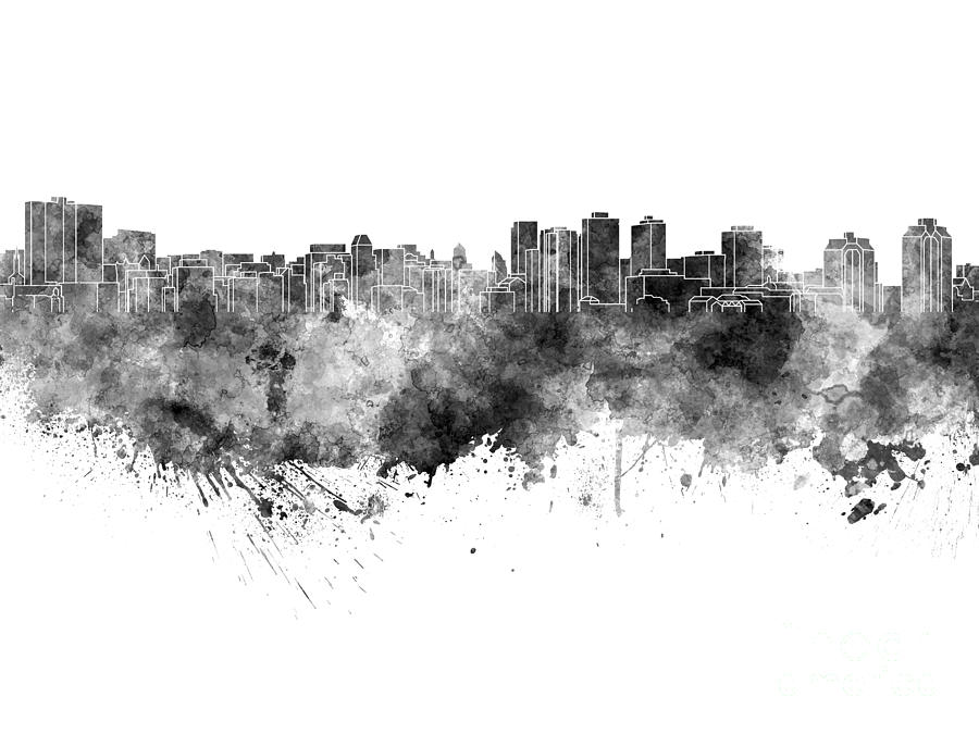 Halifax skyline in black watercolor on white background Painting by ...