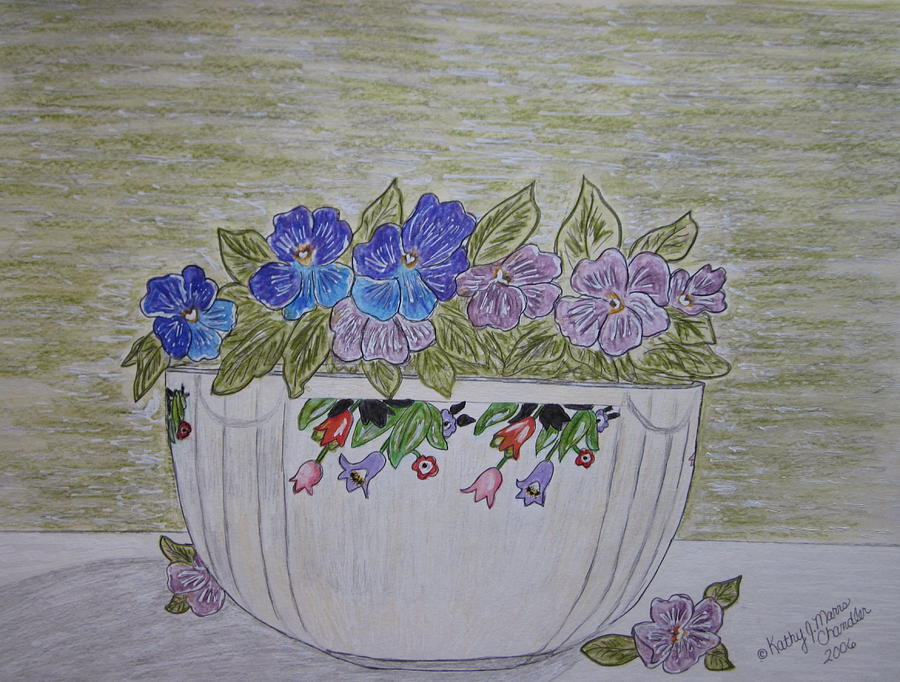 Hall China Crocus Bowl with Violets Painting by Kathy Marrs Chandler