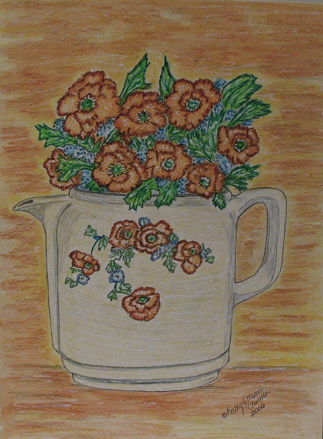 Hall China Orange Poppy and Poppies Painting by Kathy Marrs Chandler