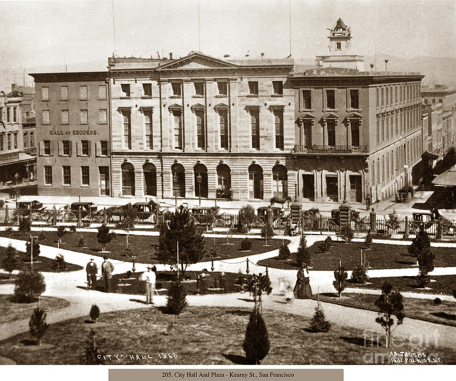 San Francisco Photograph - City Hall and Hall of Records, Jenny Lind Theatre Kearney near Washington S. F by Monterey County Historical Society