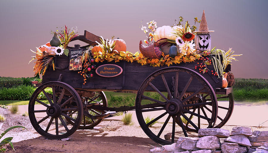 Halloween Cart Full of Fall Harvest Goodies  Photograph by Linda Brody