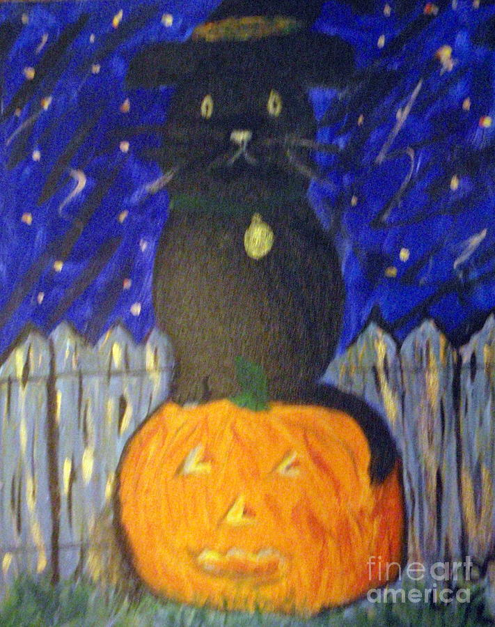 Halloween Cat Painting by Elizabeth Arthur | Pixels