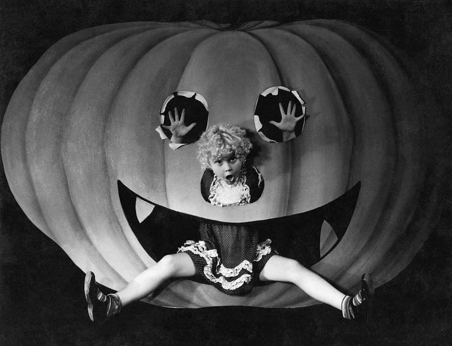 Halloween Photograph - Halloween Girl And Her Pumpkin by Underwood Archives