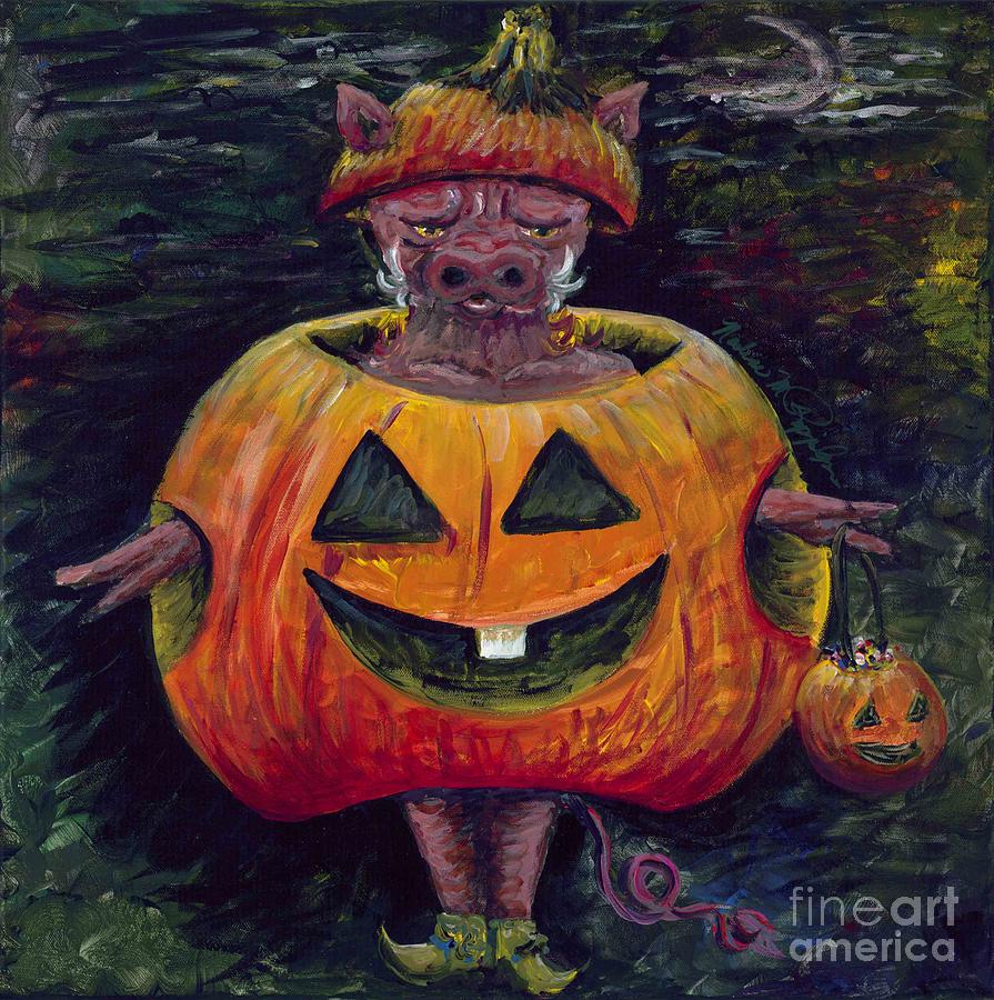 Halloween Hog Painting by Nadine Rippelmeyer