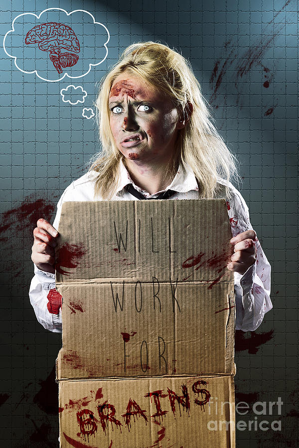 Halloween Horror Zombie With Unemployed Sign Photograph