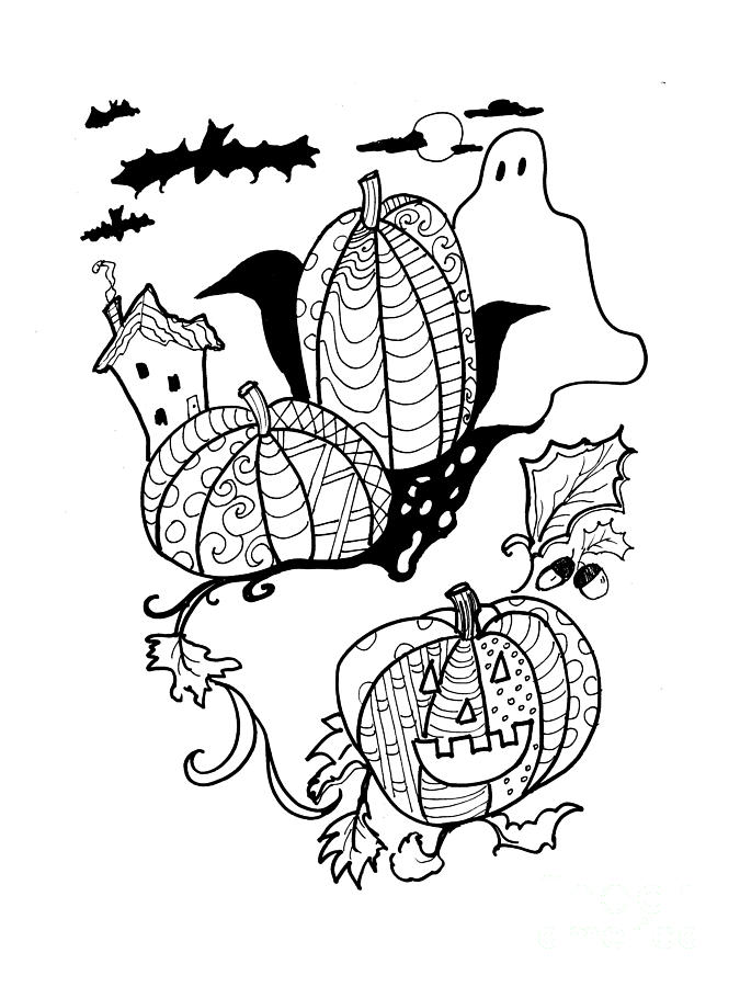 Halloween Ink Coloring Book Image Drawing by Robin Pedrero