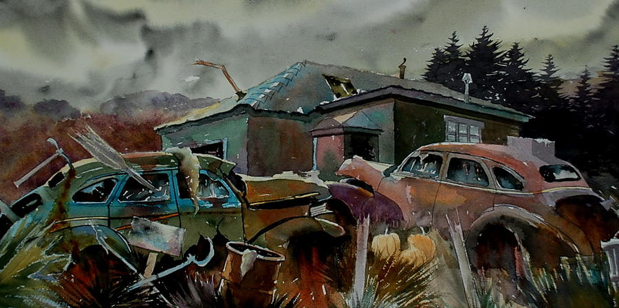 Car Painting - Halloween on the Hill by Ron  Morrison