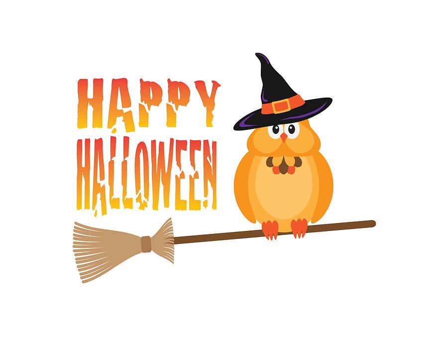 Halloween Owl on Broomstick Illustration Photograph by Jit Lim
