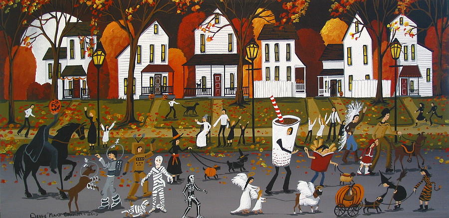Halloween Parade - folk art Painting by Debbie Criswell