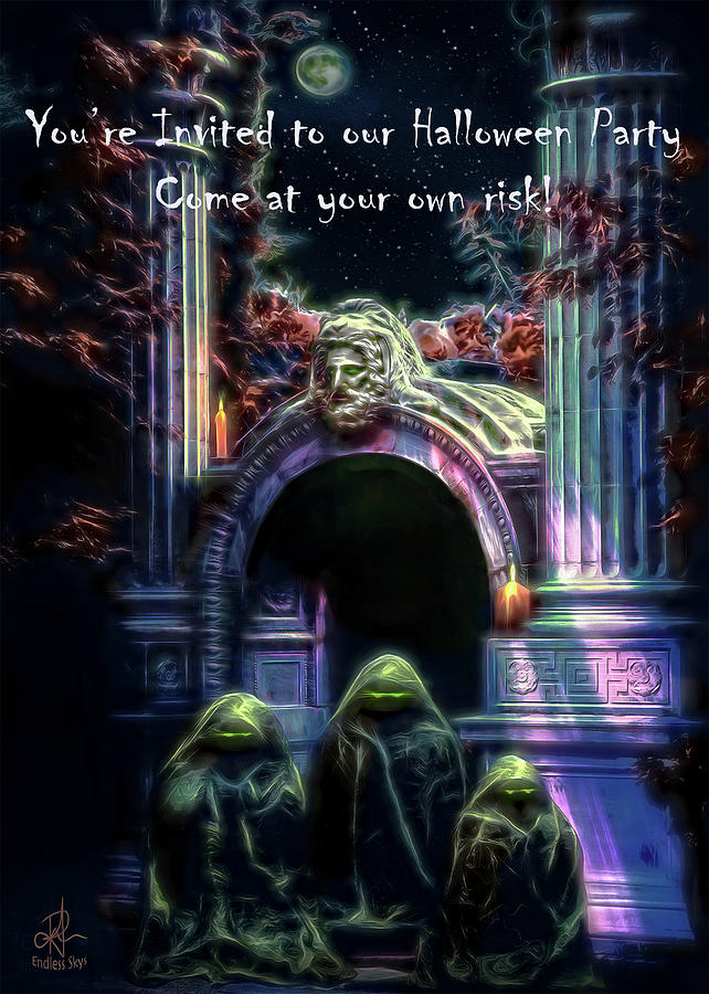 Halloween Party Invitation - The Gate Keeper Digital Art by Pennie McCracken