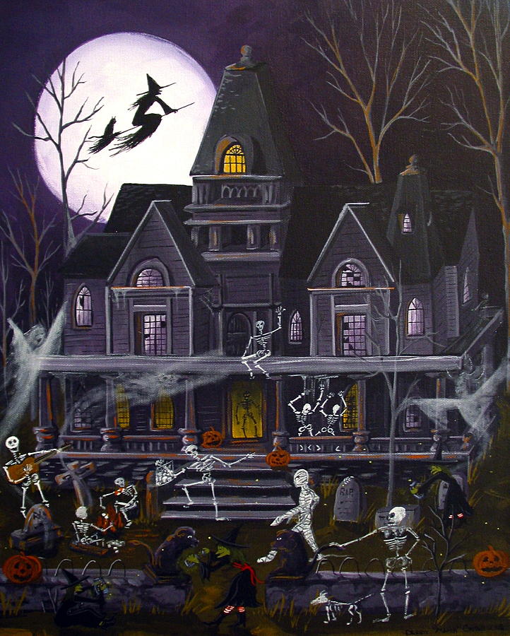 Halloween Party Night Painting by Debbie Criswell