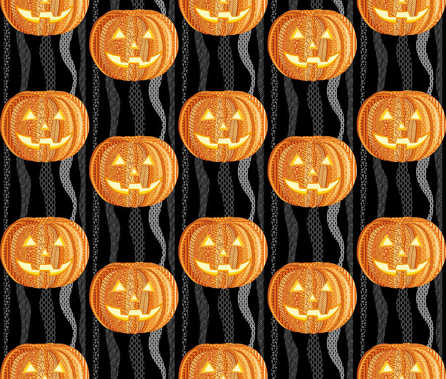 Pumpkin Digital Art - Halloween Pattern by Veronika S