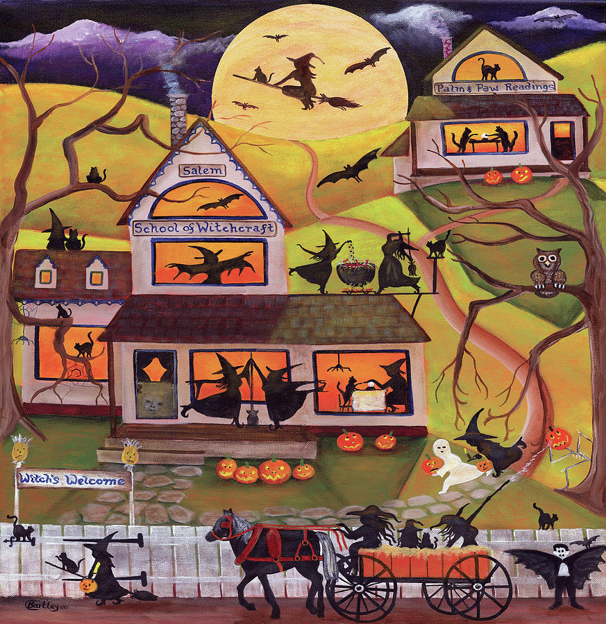 Halloween Salem Witch Painting by Cheryl Bartley