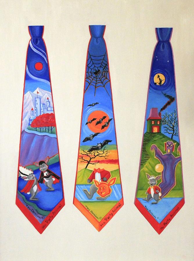 Halloween Ties Painting by Tracy Dennison