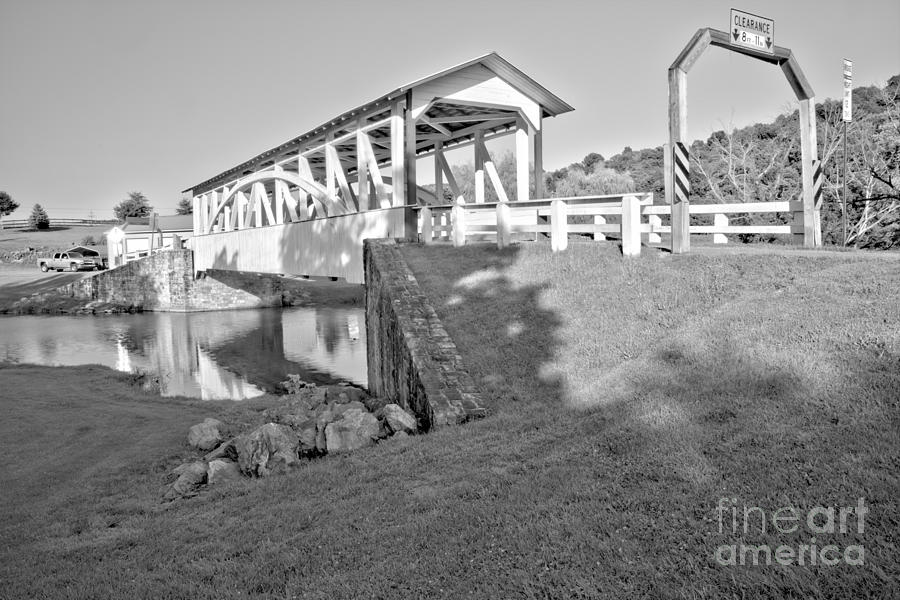 Halls Mill Covered Bridge - Bedford Pennsylvania Black And White Photograph by Adam Jewell