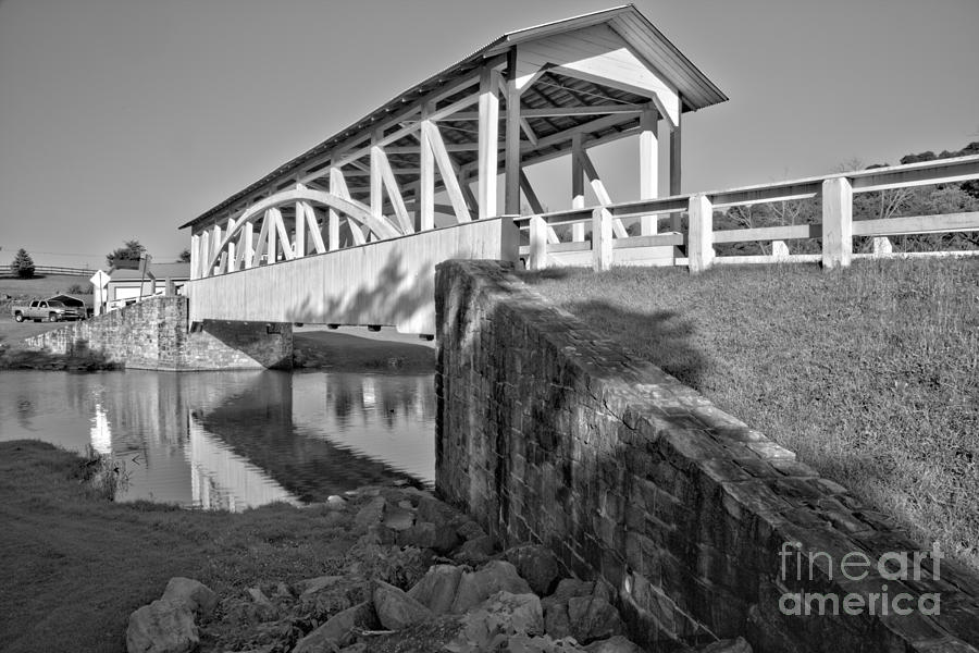Halls Mill Covered Bridge Black And White Photograph by Adam Jewell