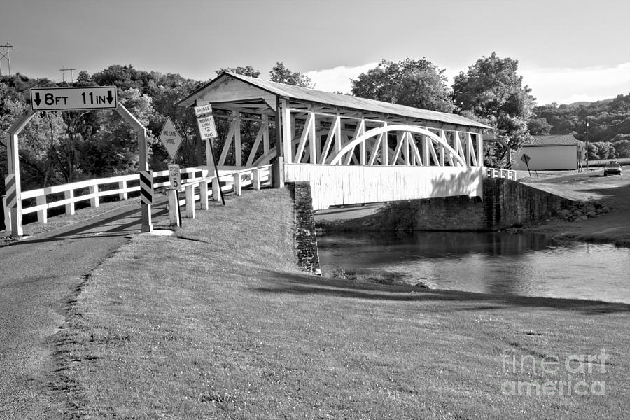 Halls Mill Covered Bridge Landscape Black And White Photograph by Adam Jewell