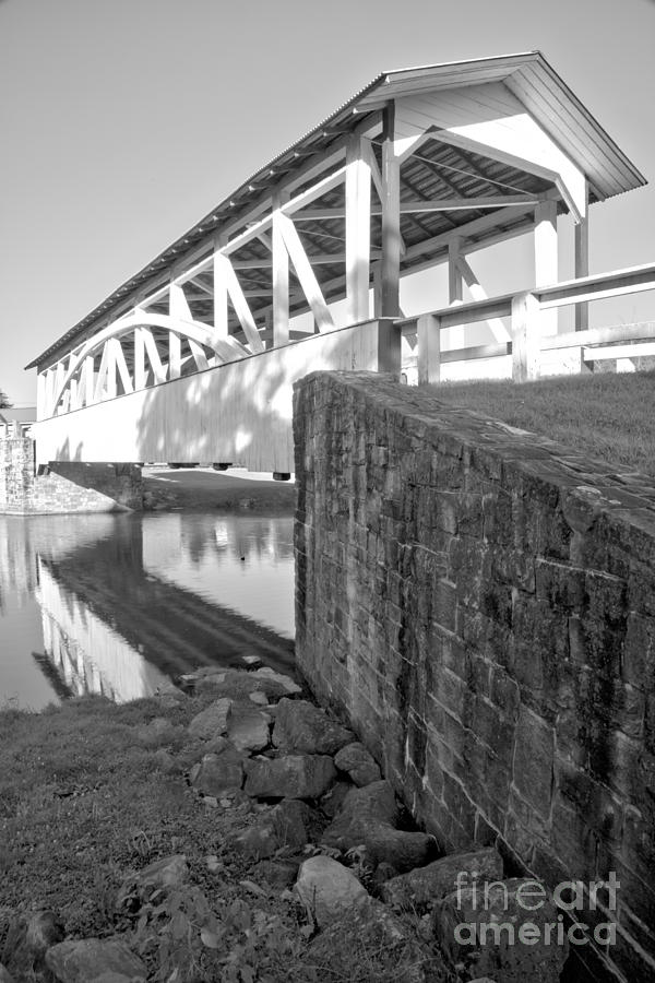 Halls Mill Covered Bridge Portrait Black And White Photograph by Adam Jewell