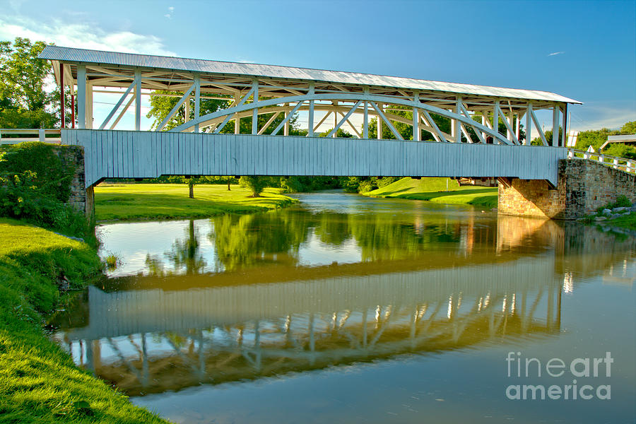 Halls Mill Covered Bridge Reflections Photograph by Adam Jewell