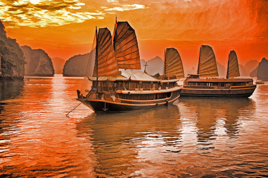 Halong Bay Junks Photograph by Dennis Cox