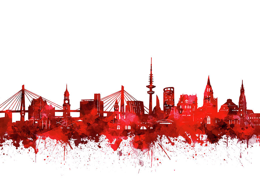Hamburg City Skyline Red Digital Art