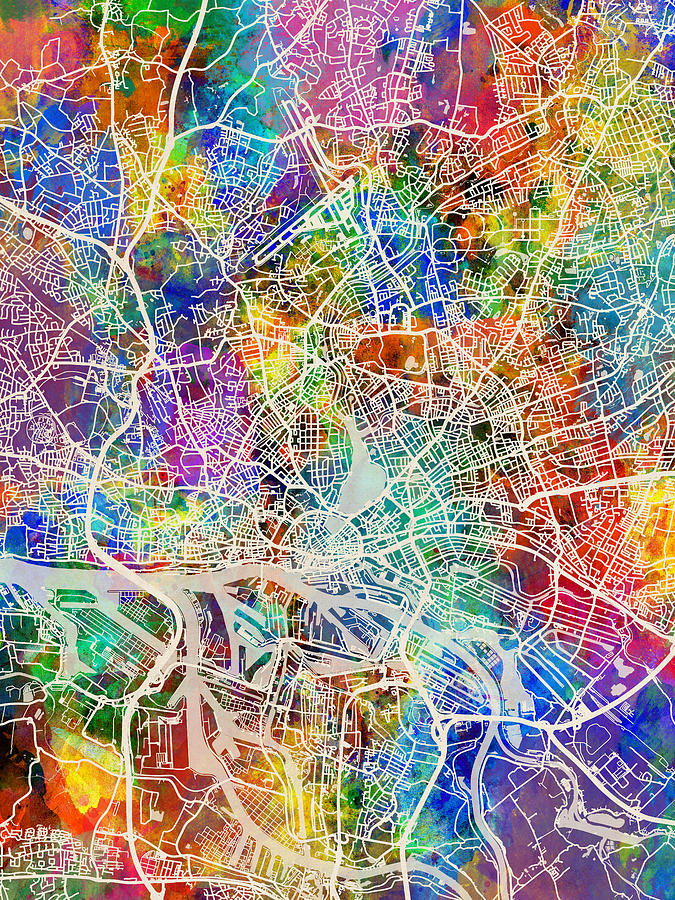 Hamburg Digital Art - Hamburg Germany City Map by Michael Tompsett