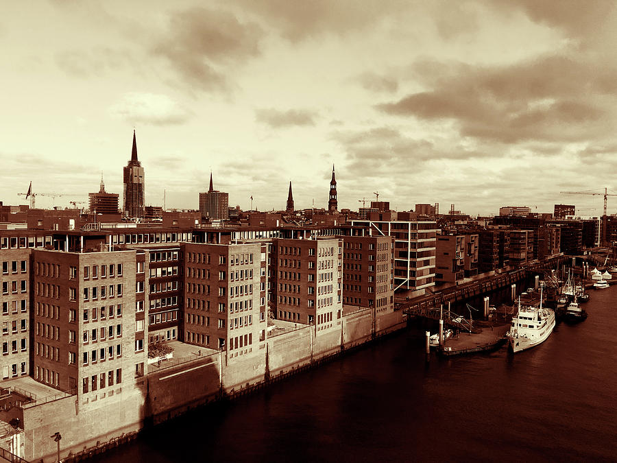 Hamburg Hafencity sepia Photograph by Marina Usmanskaya