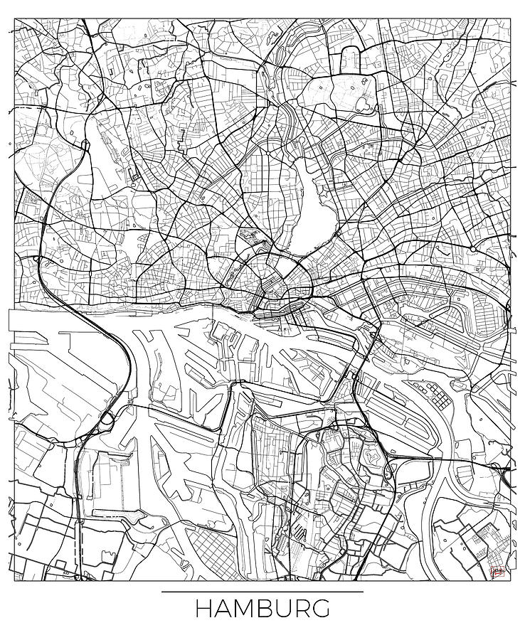 Hamburg Map Minimal Digital Art by Hubert Roguski - Fine Art America