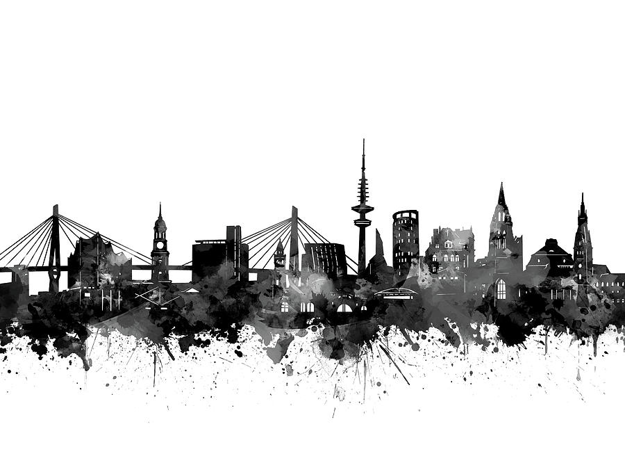 Hamburg Skyline Black And White Digital Art