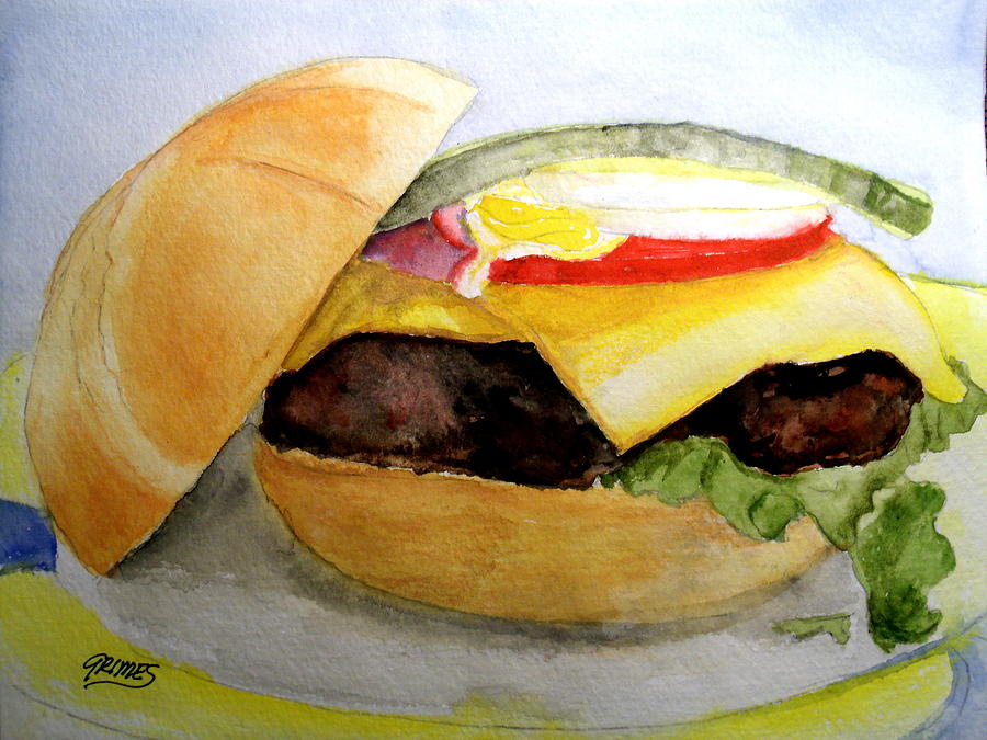 Hamburger on Kasier Roll Painting by Carol Grimes