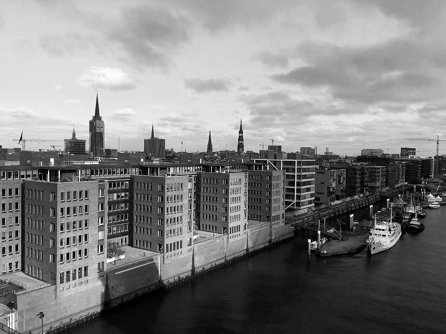 Hamburg.Hafen-City Black and White Photograph by Marina Usmanskaya