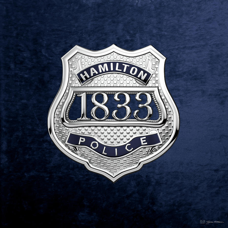 Hamilton Police Service  -  H P S  Commemorative Officer Badge over Blue Velvet Digital Art by Serge Averbukh