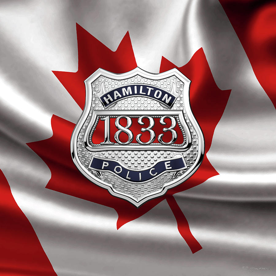 Hamilton Police Service  -  H P S  Commemorative Officer Badge over Canadian Flag Digital Art by Serge Averbukh