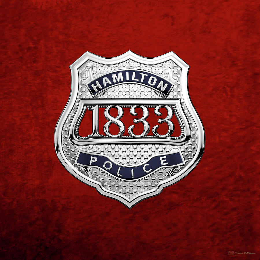 Hamilton Police Service  -  H P S  Commemorative Officer Badge over Red Velvet Digital Art by Serge Averbukh