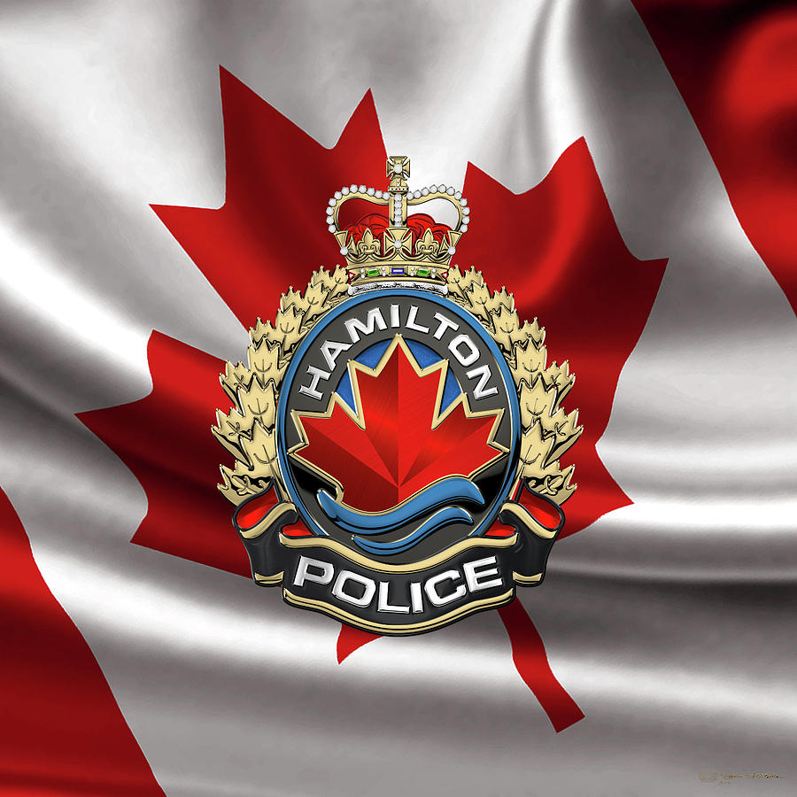 Hamilton Police Service  -  H P S  Emblem over Canadian Flag Digital Art by Serge Averbukh