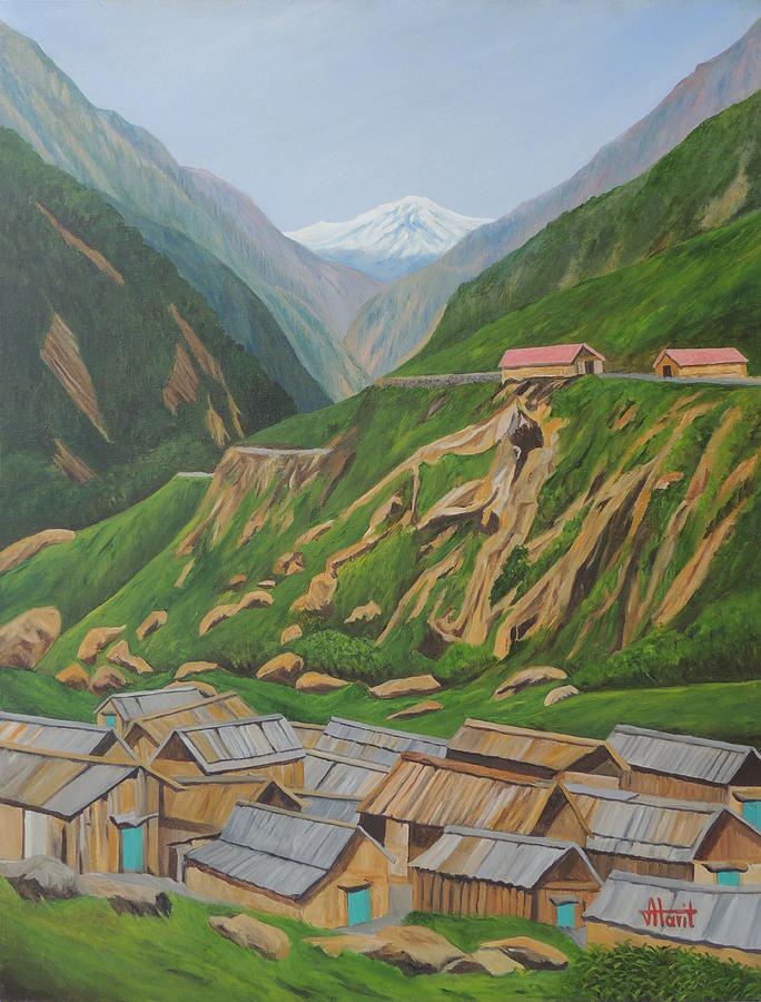 Mountain Painting - Hamlet by Ajay Harit