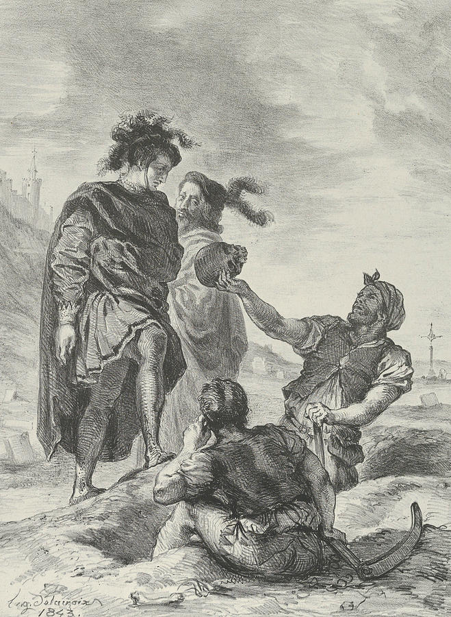 Hamlet and Horatio before The Gravediggers Relief by Eugene Delacroix