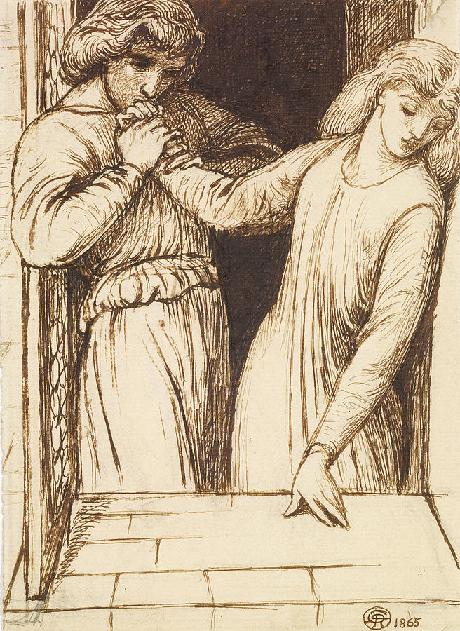 Hamlet and Ophelia - Compositional Study Drawing by Dante Gabriel Rossetti
