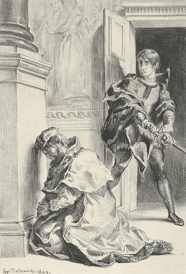 Hamlet Attempts to Kill the King Relief by Eugene Delacroix
