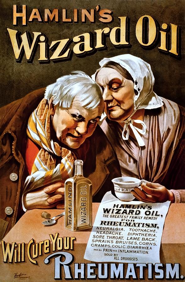 Hamlins Wizard oil will cure your rheumatism, advertising poster, ca. 1890 Painting by Vincent Monozlay