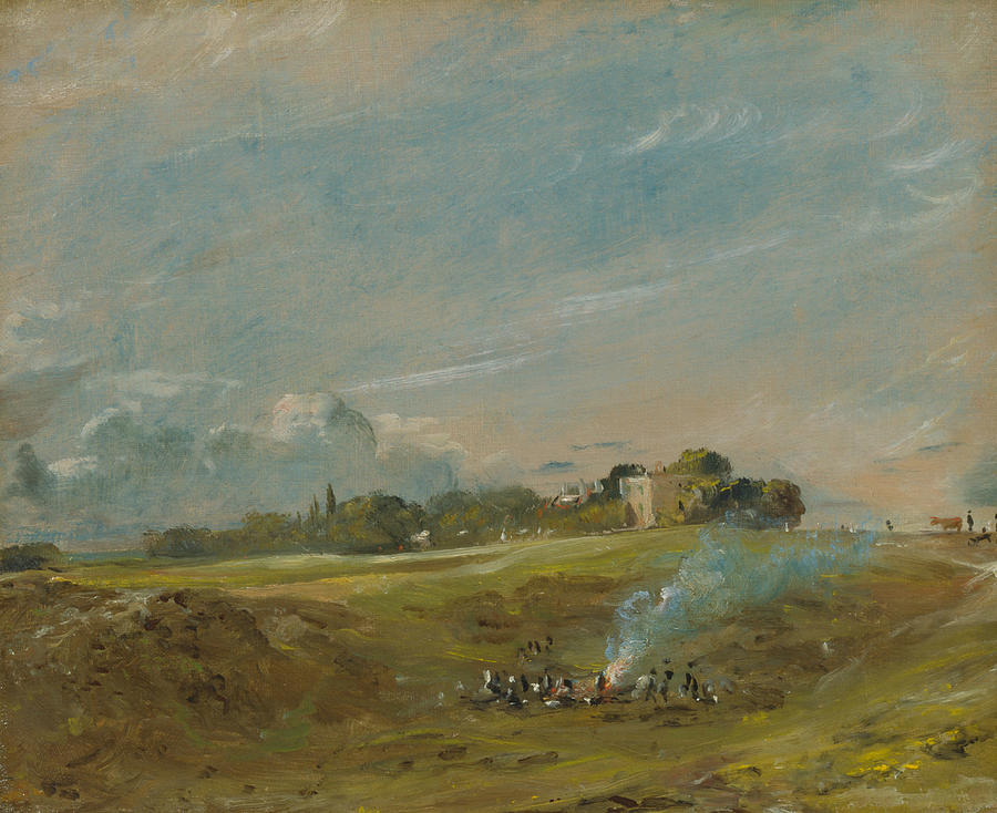 Hampstead Heath with a Bonfire  Painting by John Constable