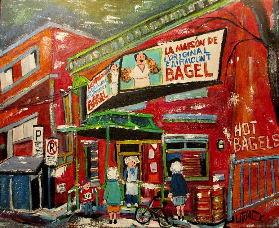 Hampstead Ladies at the Bagel Factory Painting by Michael Litvack