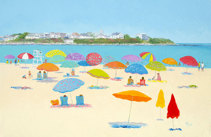 Hampton Beach Umbrellas Painting by Jan Matson