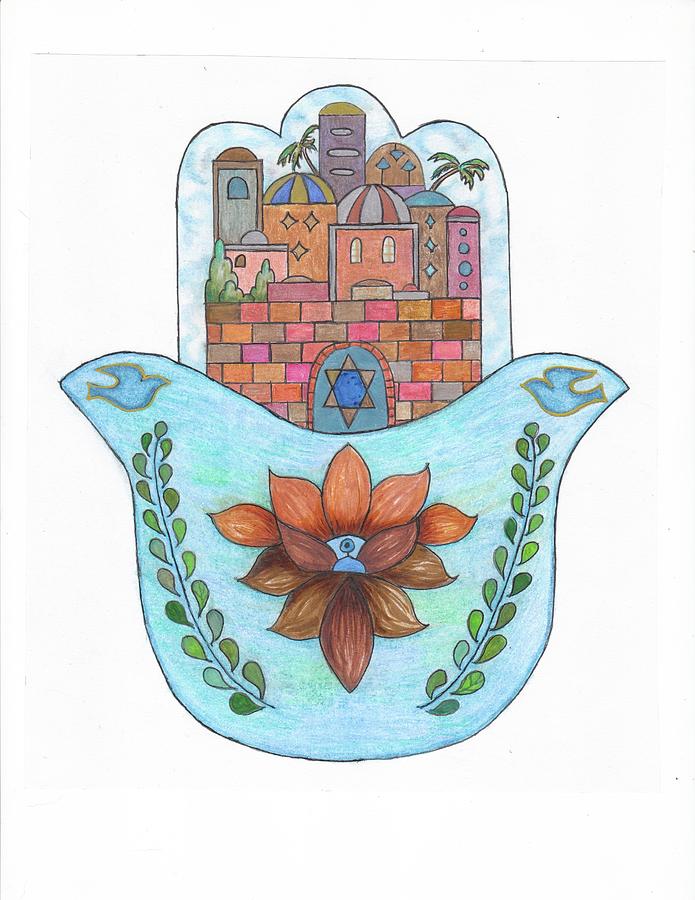 Hamsa 13 Drawing by Suzanne Udell Levinger