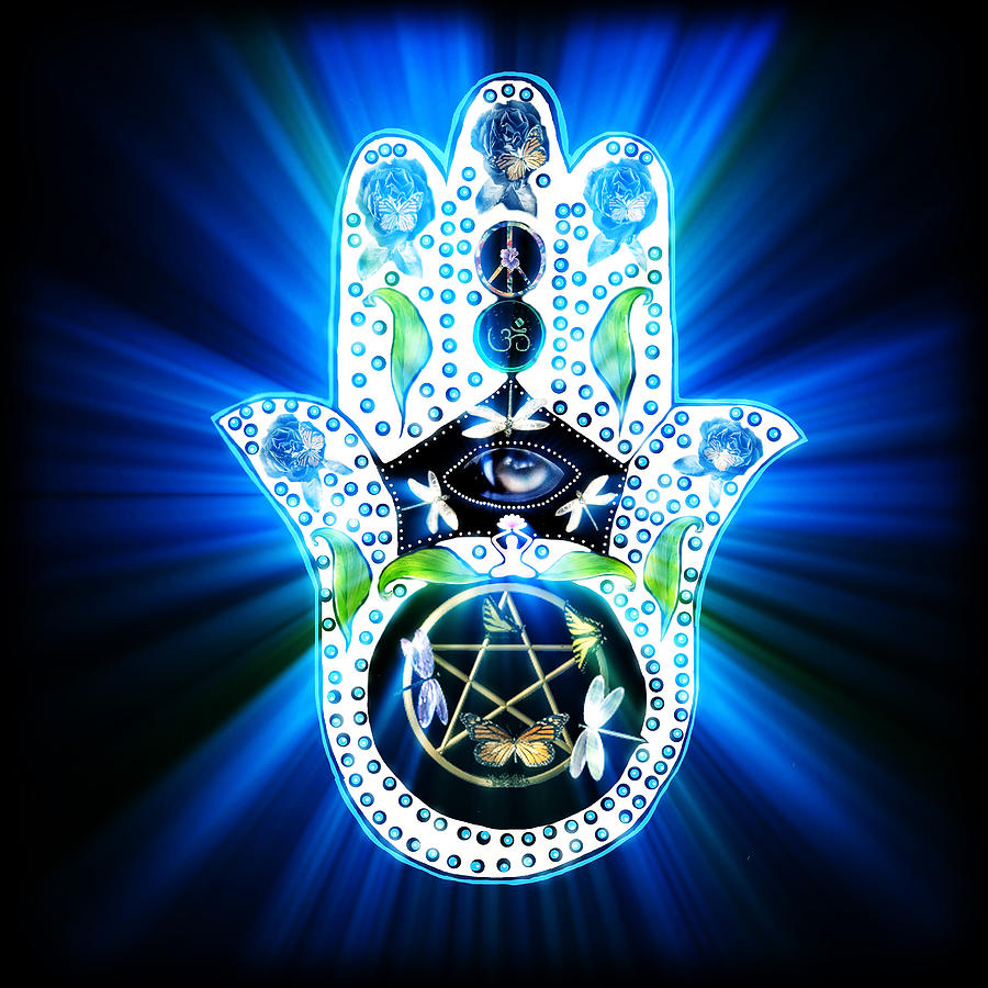 Religious Symbol Mixed Media - Hamsa Hand Indigo Energy by Eva Thomas