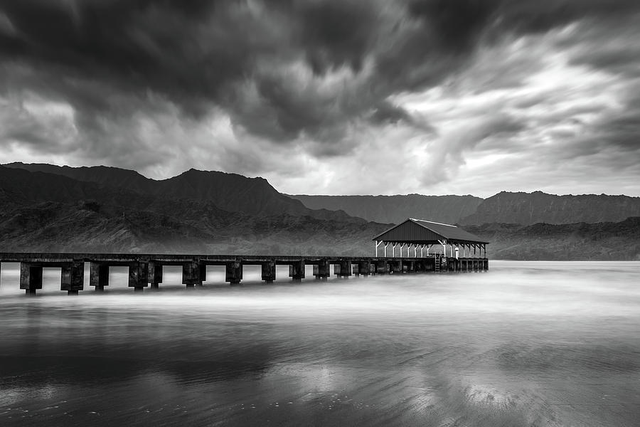 Black And White Photograph - Hanalei pier in Black And White by Pierre Leclerc Photography