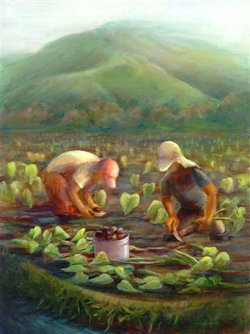 Hanalei Taro Farmers Painting by Wicki Van De Veer