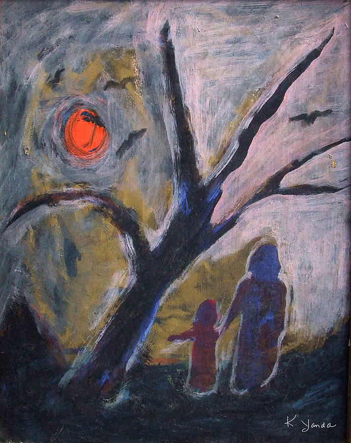 Hand in Hand Walk Under the Moon Painting by Katt Yanda