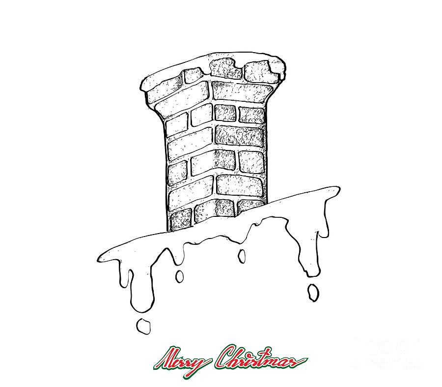 Hand Drawn of Christmas Chimney on The Roof Drawing by Iam Nee