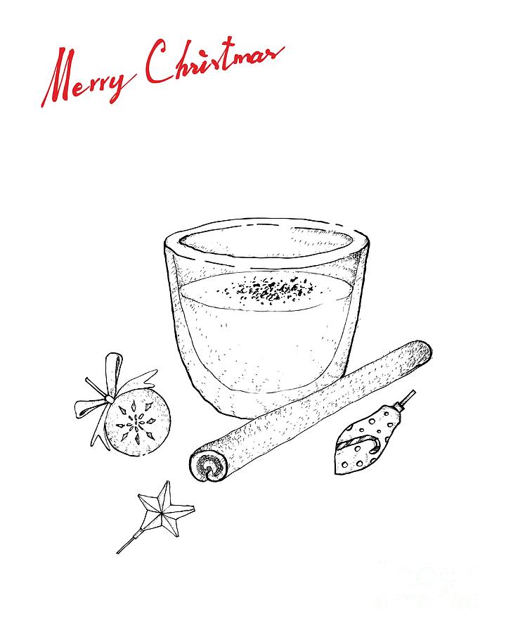 Hand Drawn of Traditional Christmas Drink Eggnog Drawing by Iam Nee